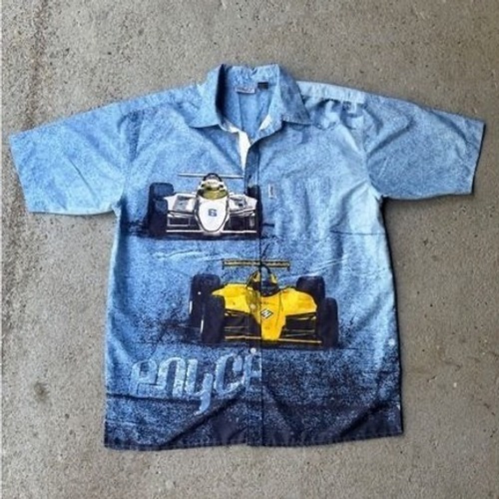 Vintage Y2K Enyce Race Car F1 Grand Prix Shirt Mens Large Streetwear Button Down